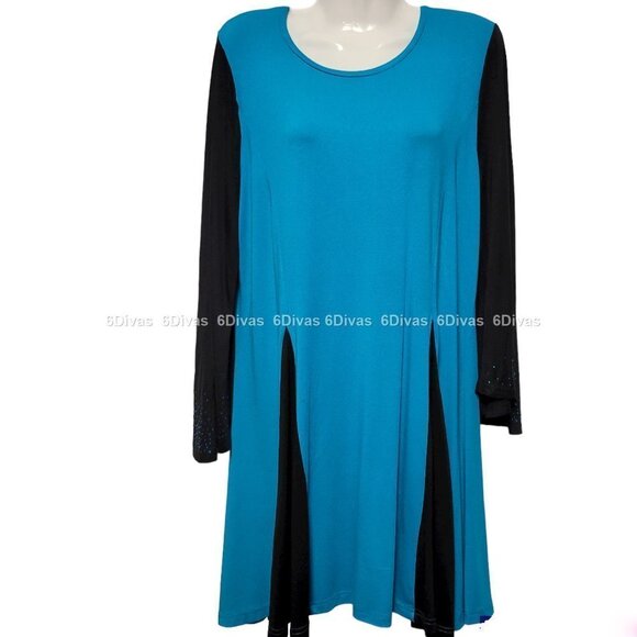 Blue and Black Loose Fitting Kimono Sleeve Plus Size Tunic Top - NWOT - Picture 1 of 11